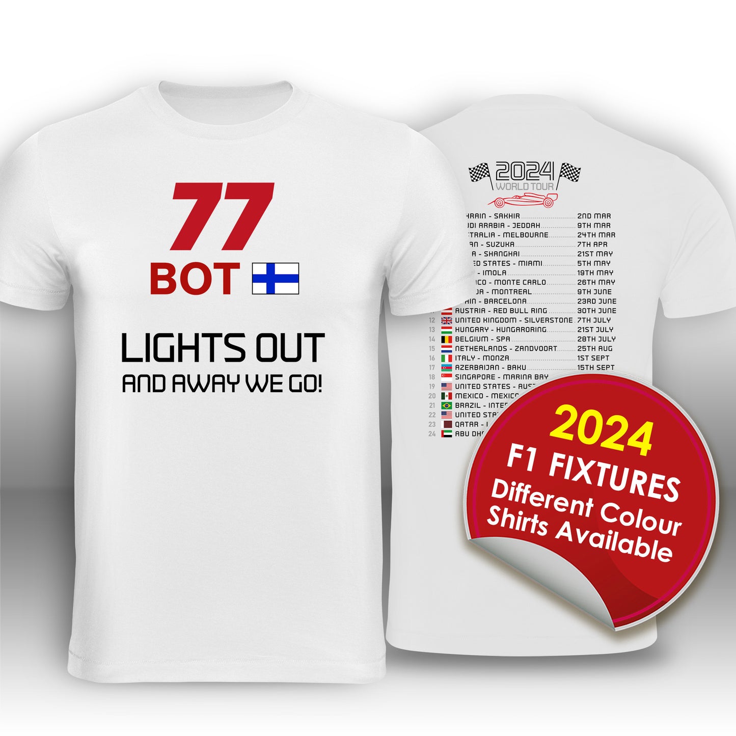 Valtteri Bottas Formula 1 2024 Race Calendar T-Shirt