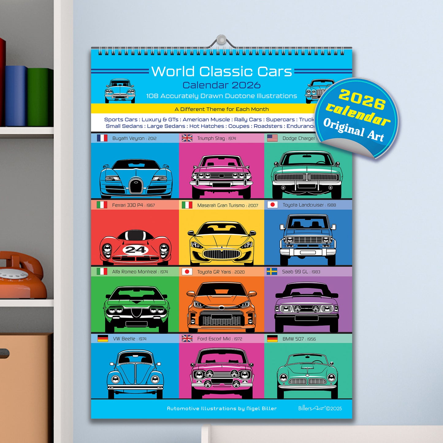 2026 Car lovers Iconic Classic World Car Calendar Front