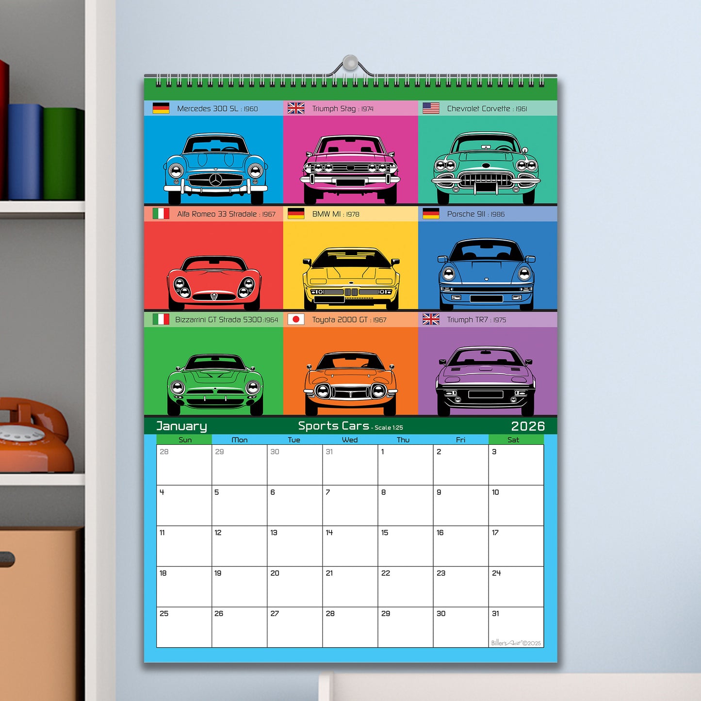 2026 Car lovers Iconic Classic World Car Calendar Front