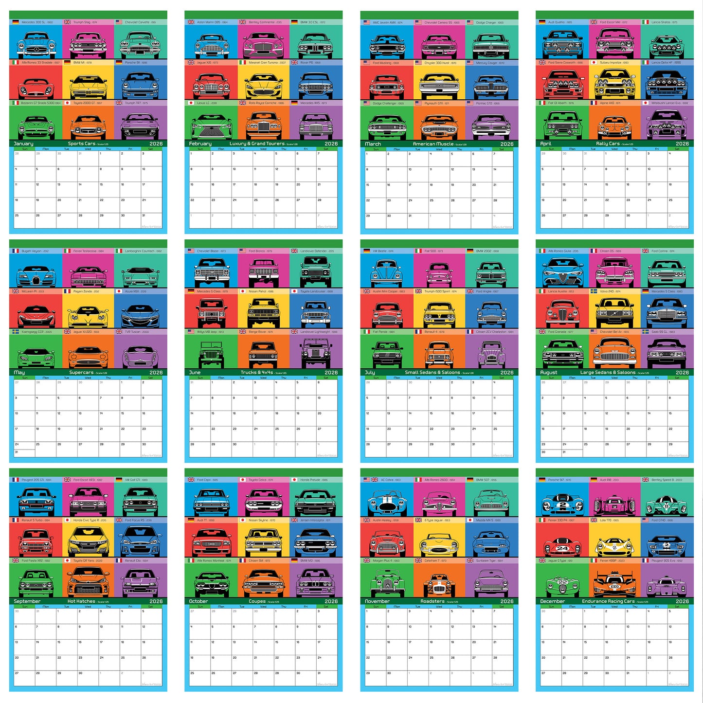 2026 Car lovers Iconic Classic World Car Calendar Front