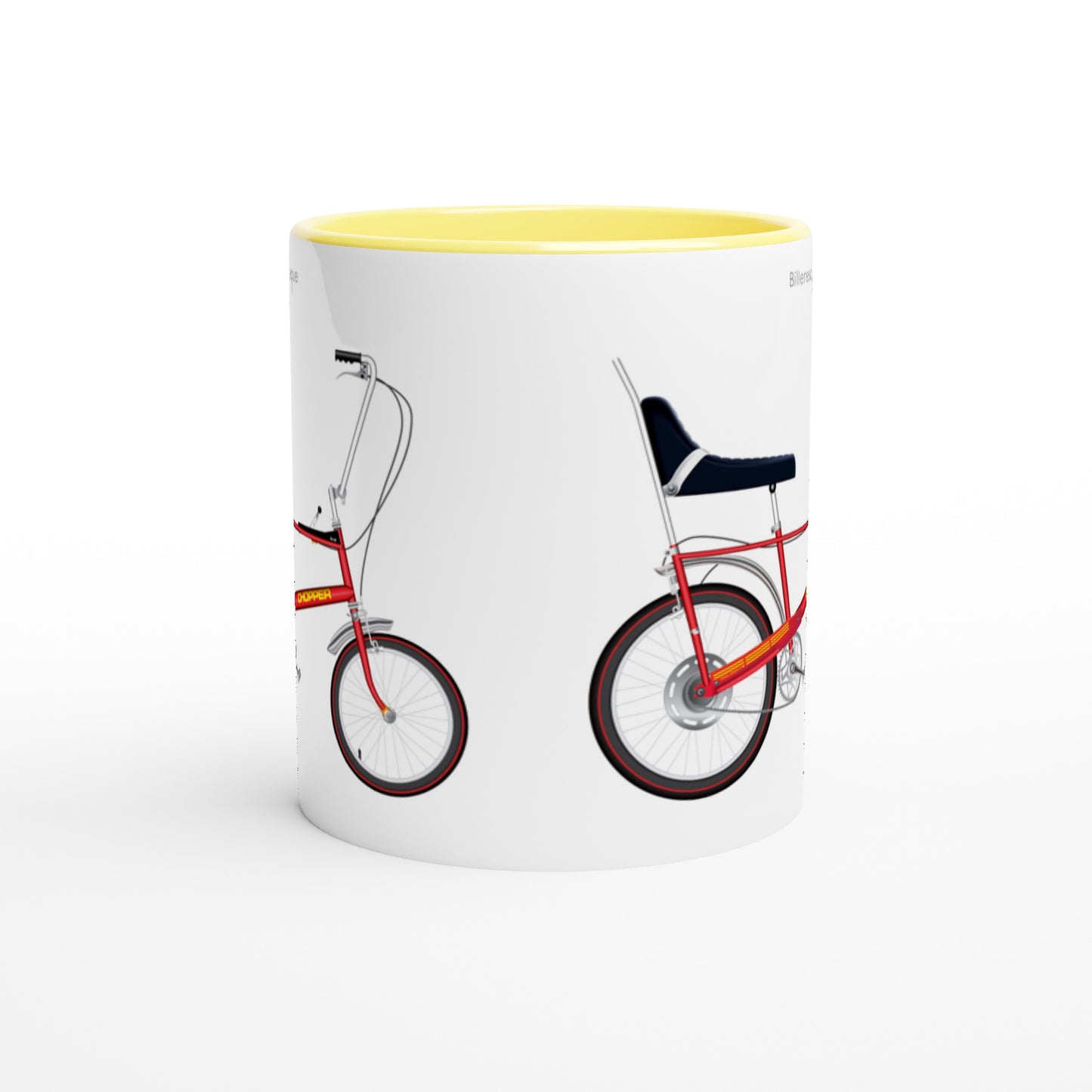 Retro Raleigh Chopper bicycle on a colourful mug. 70s nostalgia bike.