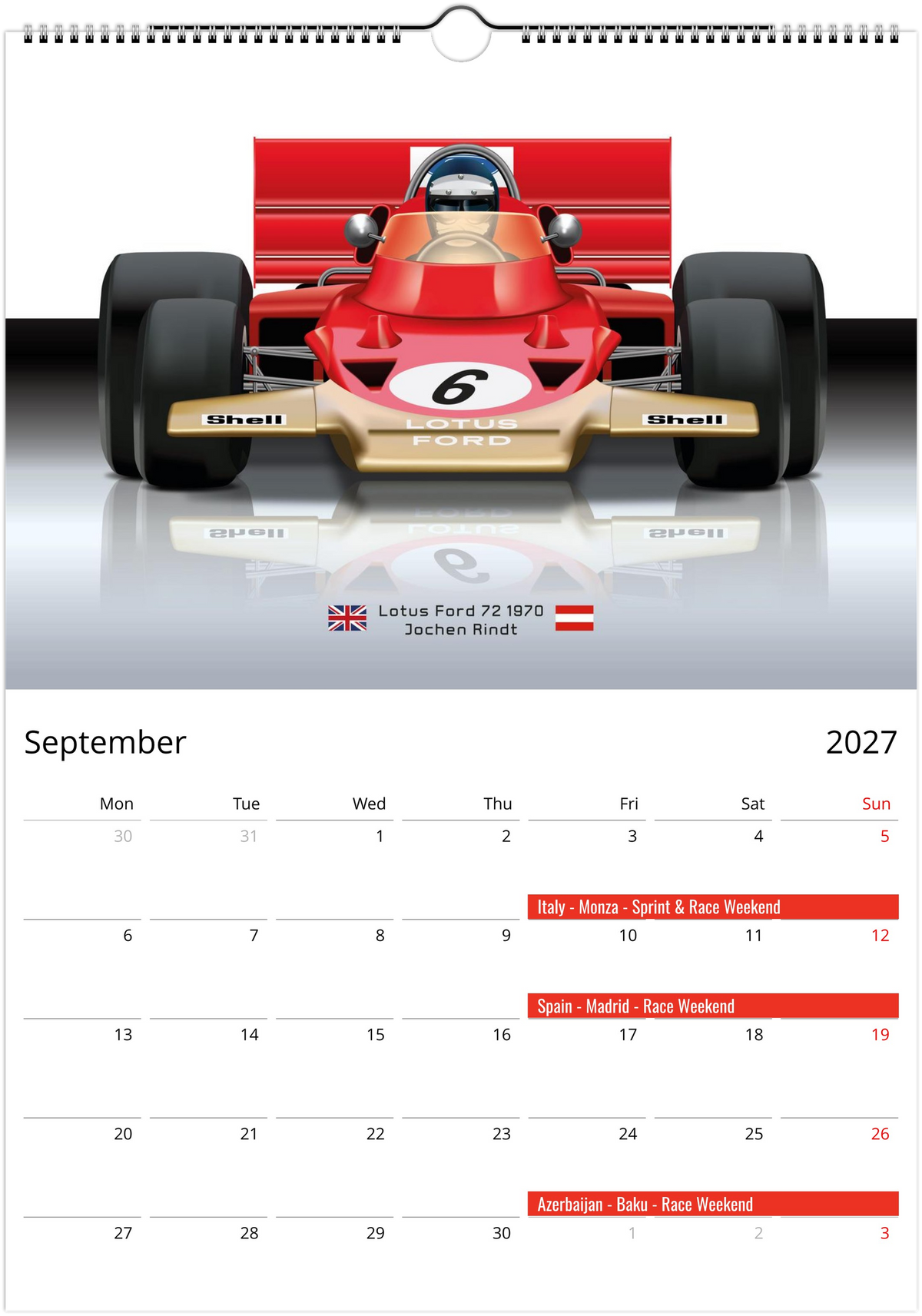 2027 Formula 1 Coolest Cars Calendar