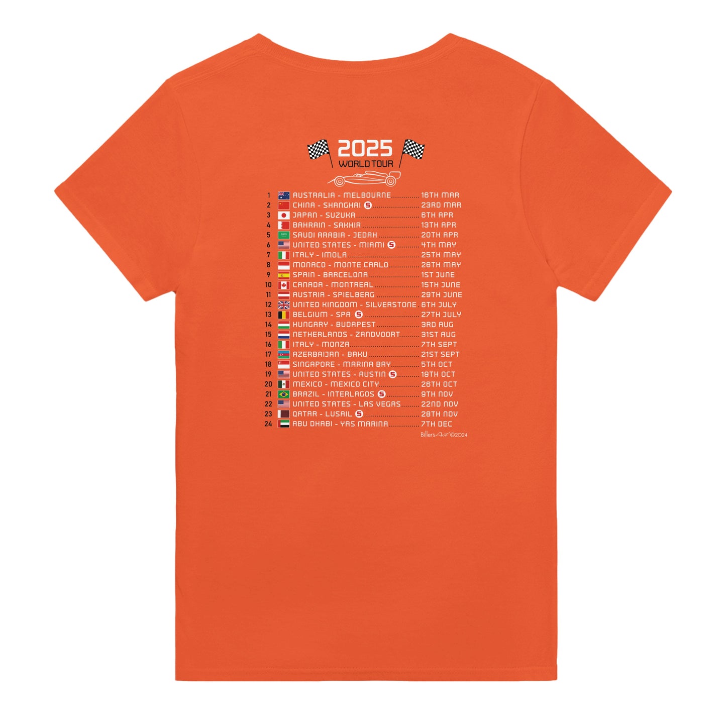 Oscar Piastri 2025 Race Calendar Formula 1 F1 T-Shirt