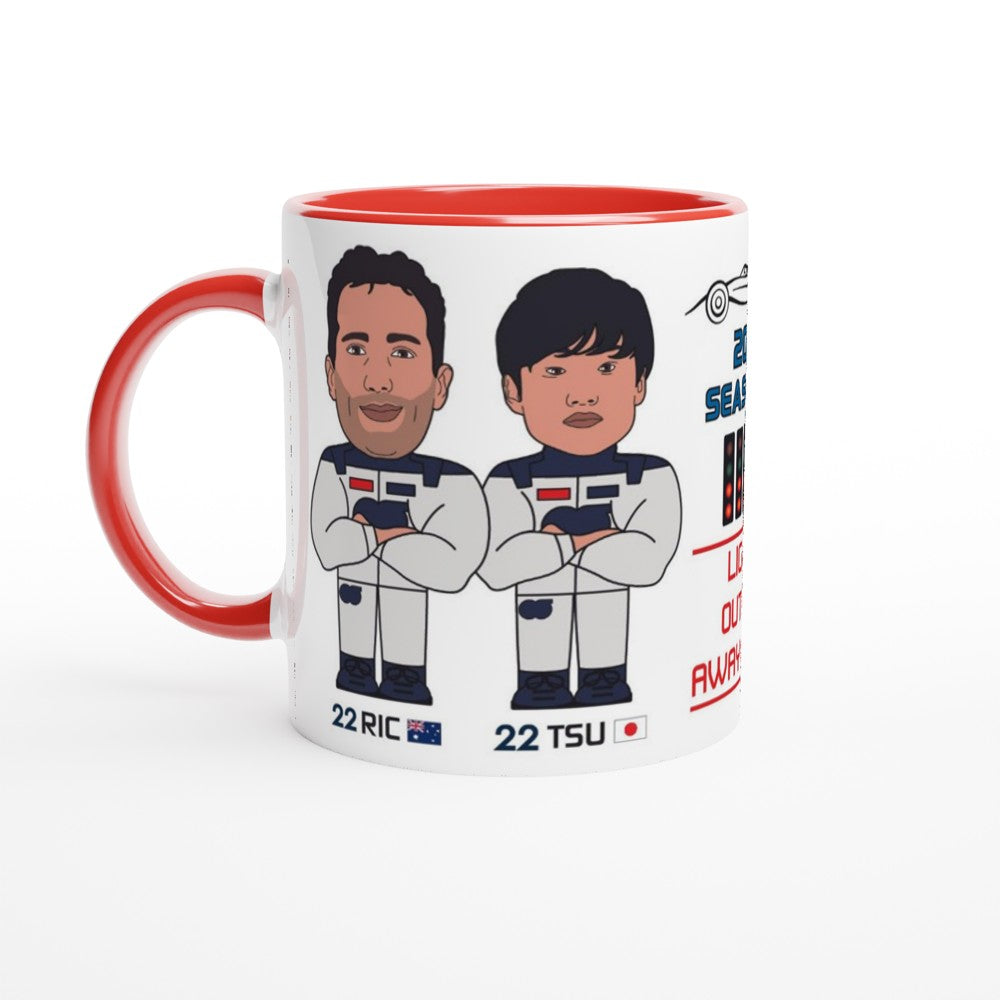 Formula 1 Fun Mug Caricature of the 2024 Alpha Tauri team mates Daniel Ricciado and Yuki Tsunoda