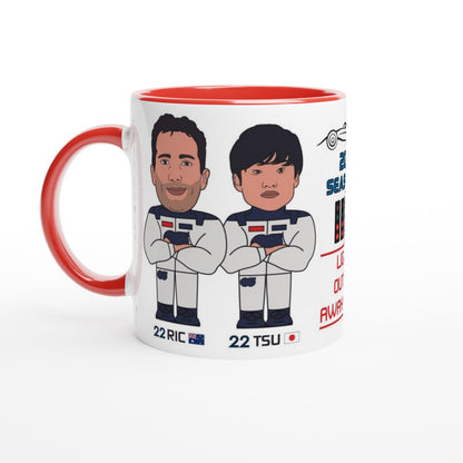 Formula 1 Fun Mug Caricature of the 2024 Alpha Tauri team mates Daniel Ricciado and Yuki Tsunoda