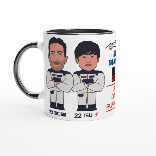 Formula 1 Fun Mug Caricature of the 2024 Alpha Tauri team mates Daniel Ricciado and Yuki Tsunoda