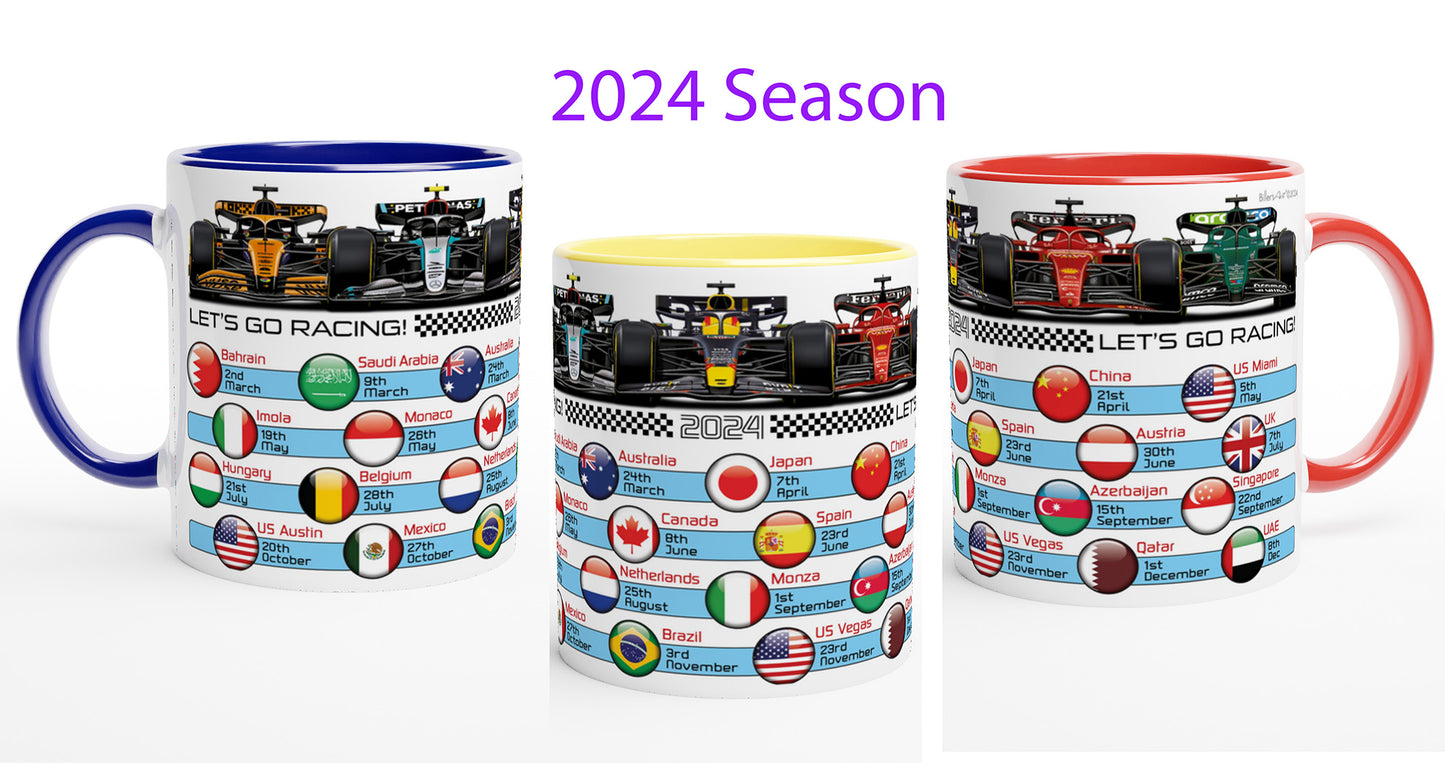 2025 Formula 1 Calendar Country Flag Mugs - All F1 Races (2024 also available)