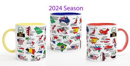 2025 Formula 1 Calendar Mug With Counties and Flag - All F1 Races (2024 also available)