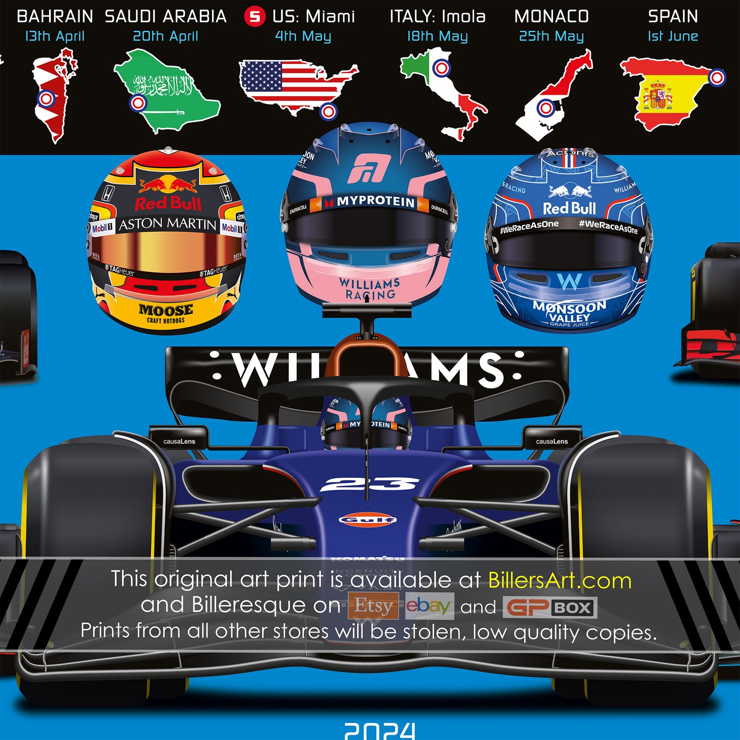 Alexander Albon Formula 1 2025 Detailed Season Fixtures Wall Calendar