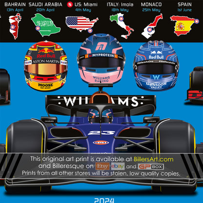 Alexander Albon Formula 1 2025 Detailed Season Fixtures Wall Calendar