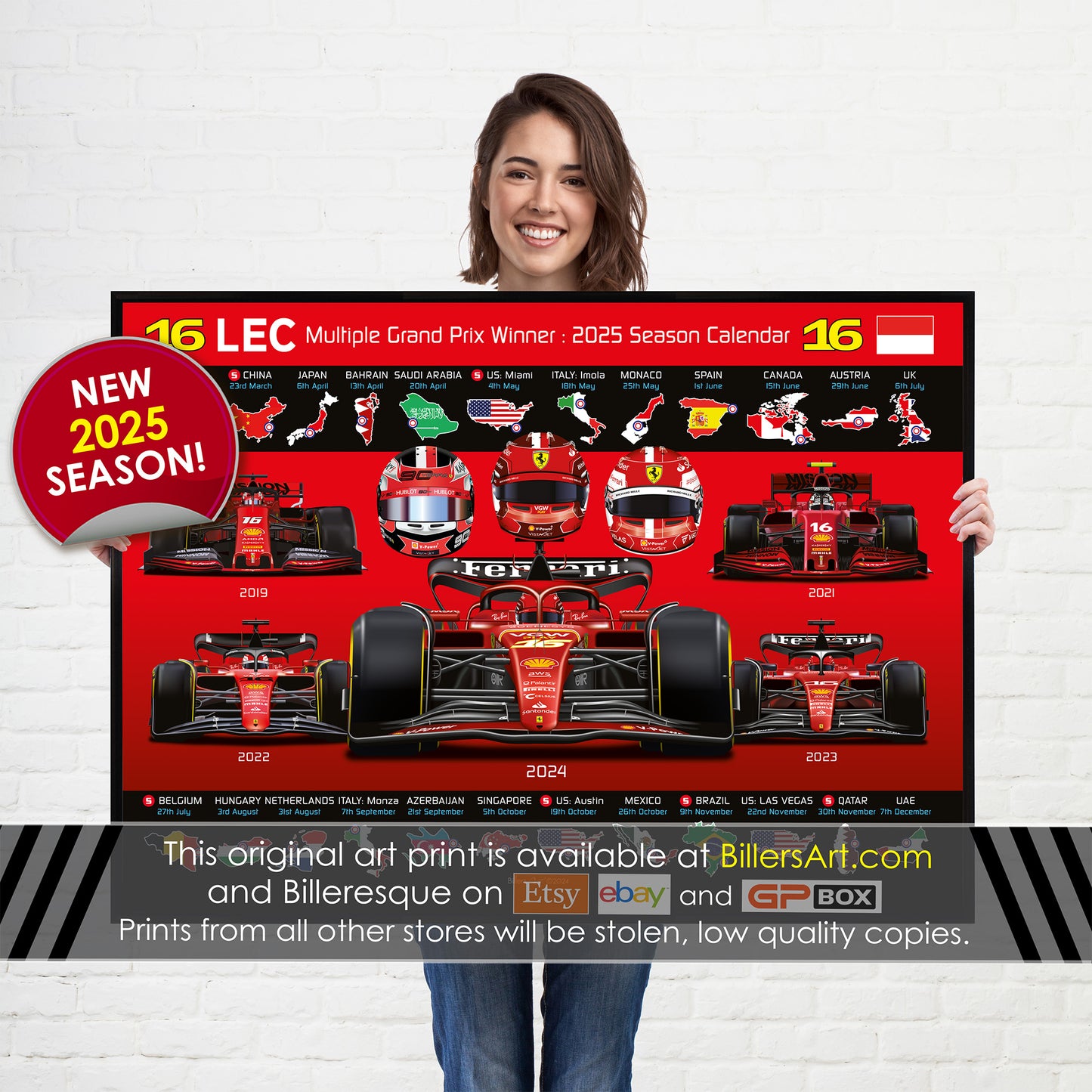 Charles Leclerc 2024 Formula 1 Detailed Season Wall Calendar Print