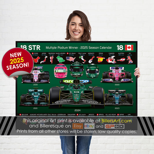 Lance Stroll Formula 1 2025 Detailed Season Dates Wall Calendar