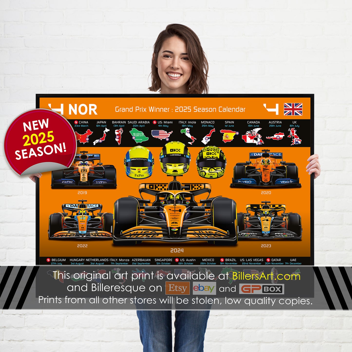 Lando Norris Formula 1 2025 Detailed Season Dates Wall Calendar