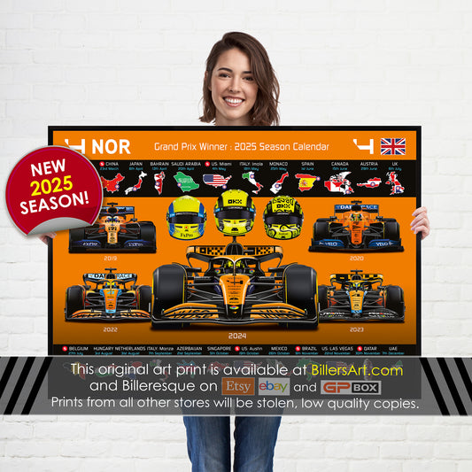 Lando Norris Formula 1 2025 Detailed Season Dates Wall Calendar