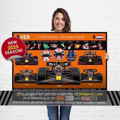 Max Verstappen Formula 1 2025 Detailed Season Dates Wall Calendar