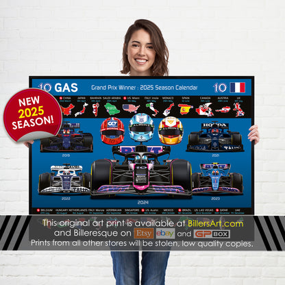 Pierre Gasly Formula 1 2025 Detailed Season Dates Wall Calendar