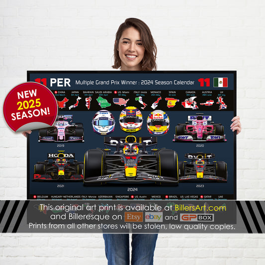 Formula 1 2025 Sergio Perez Detailed Season Dates Wall Calendar F1 print