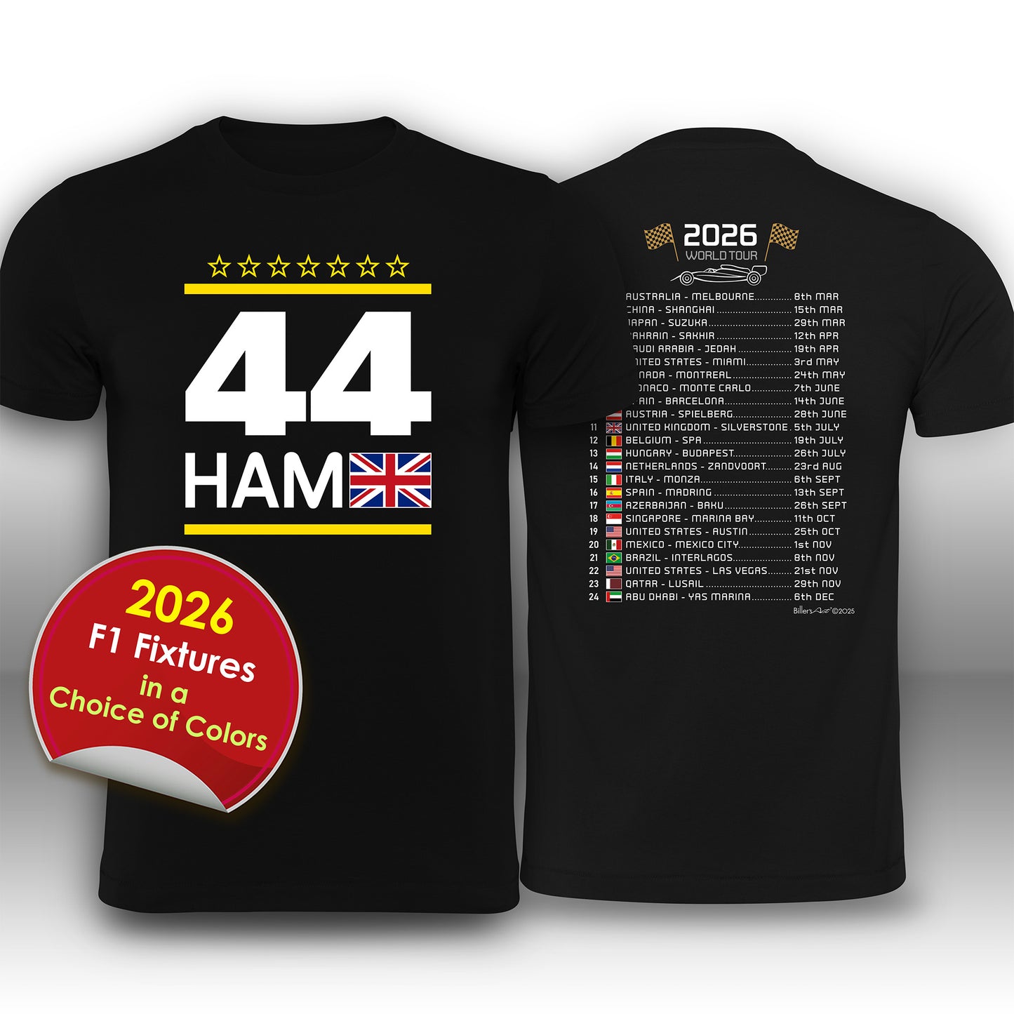 Lewis Hamilton 2026 Race Calendar Formula 1 F1 T-Shirt