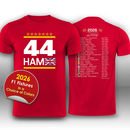 Lewis Hamilton 2026 Race Calendar Formula 1 F1 T-Shirt