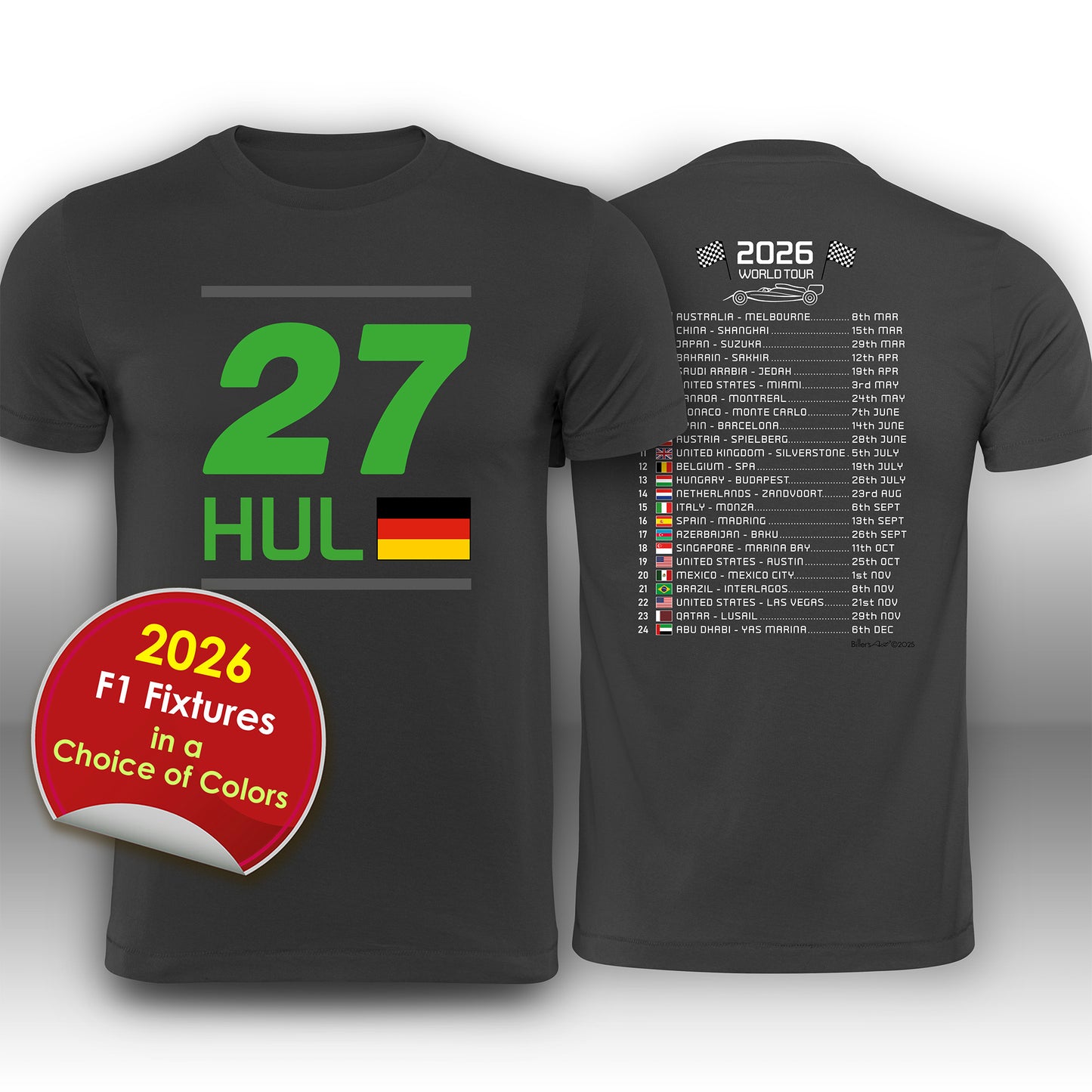 Nico Hulkenberg 2026 Race Calendar Formula 1 F1 T-Shirt