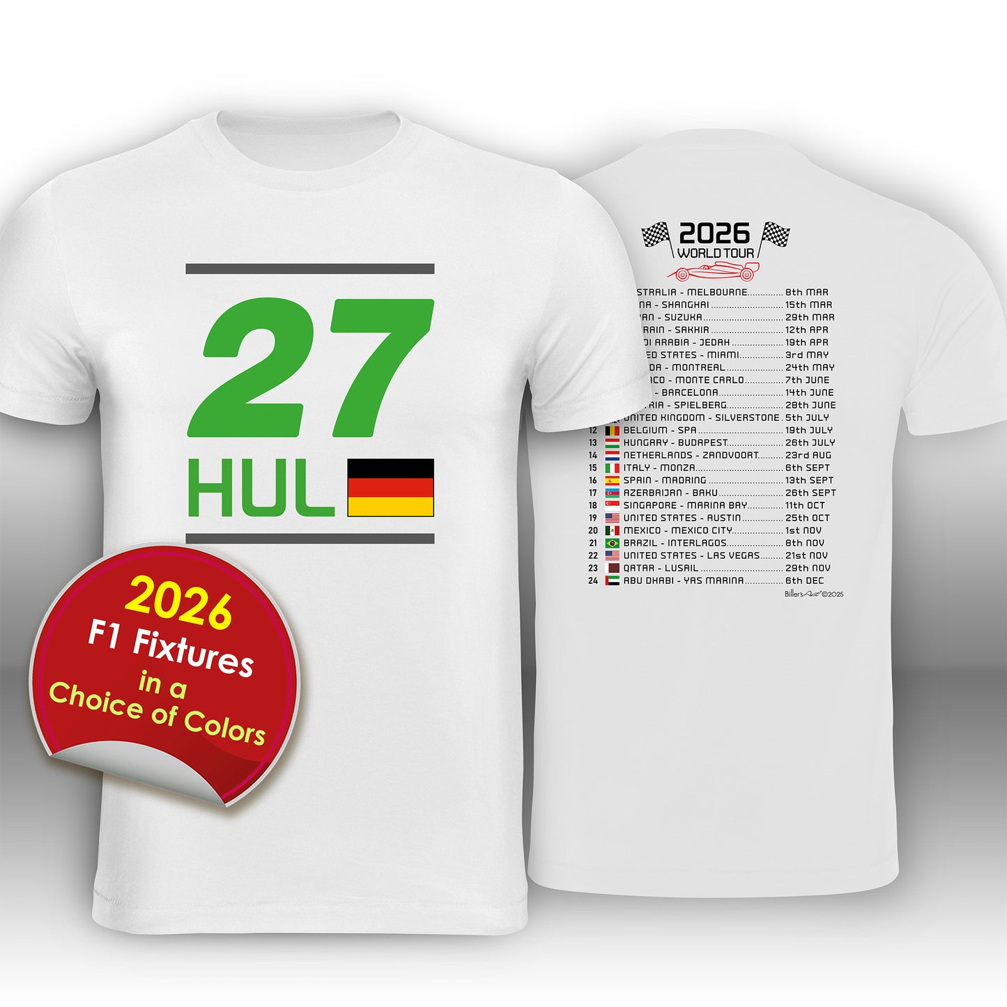 Nico Hulkenberg 2026 Race Calendar Formula 1 F1 T-Shirt
