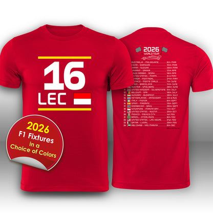 Charles Leclerc 2026 Race Calendar Formula 1 F1 T-Shirt
