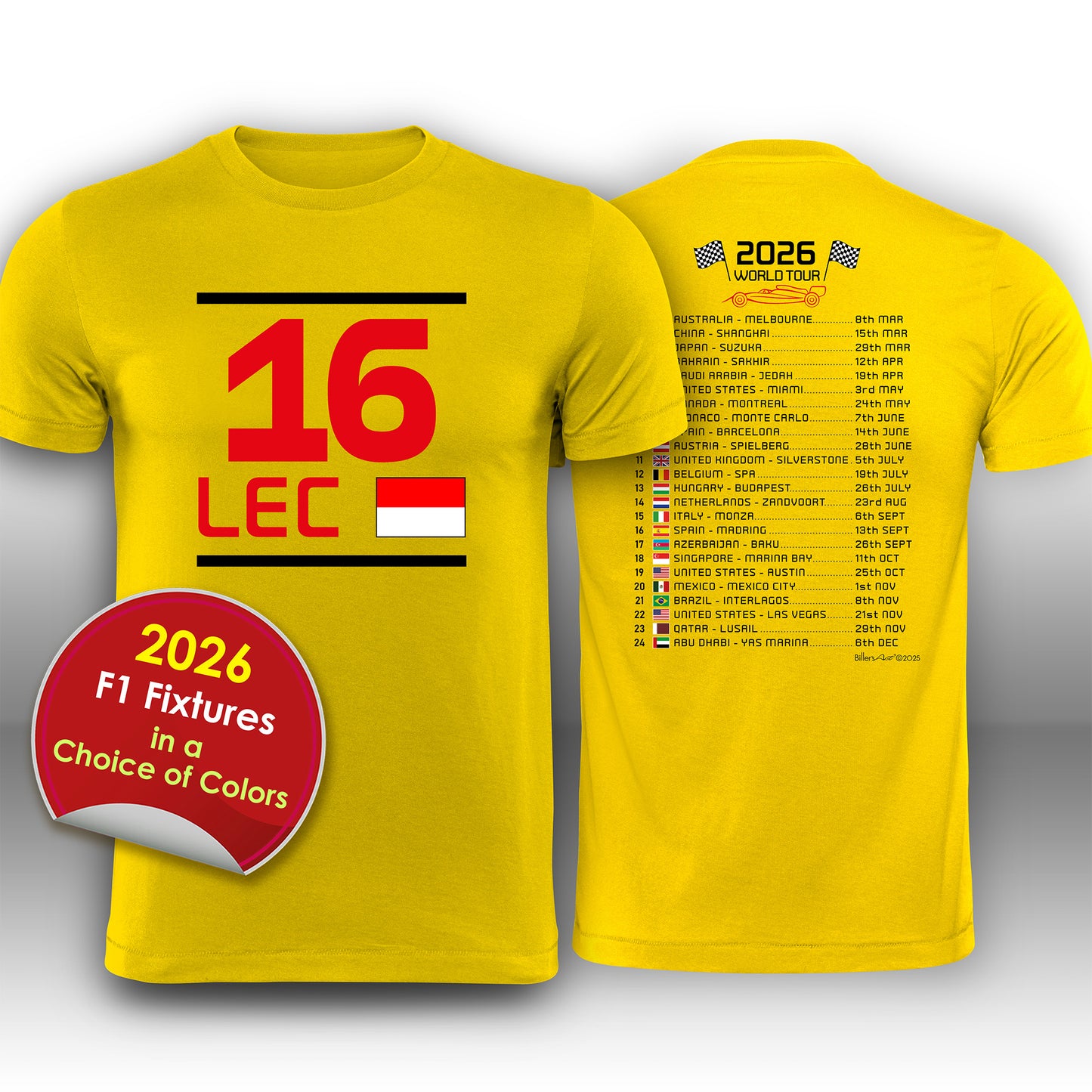 Charles Leclerc 2026 Race Calendar Formula 1 F1 T-Shirt