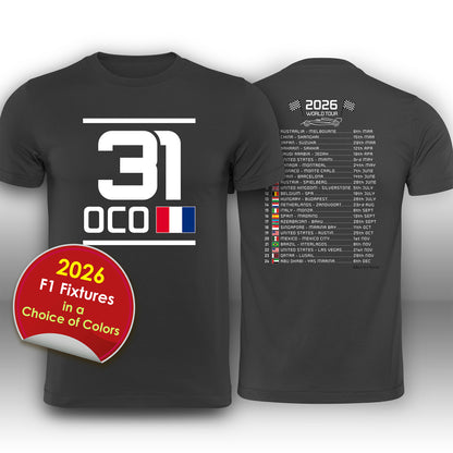 Esteban Ocon 2026 Race Calendar Formula 1 F1 T-Shirt