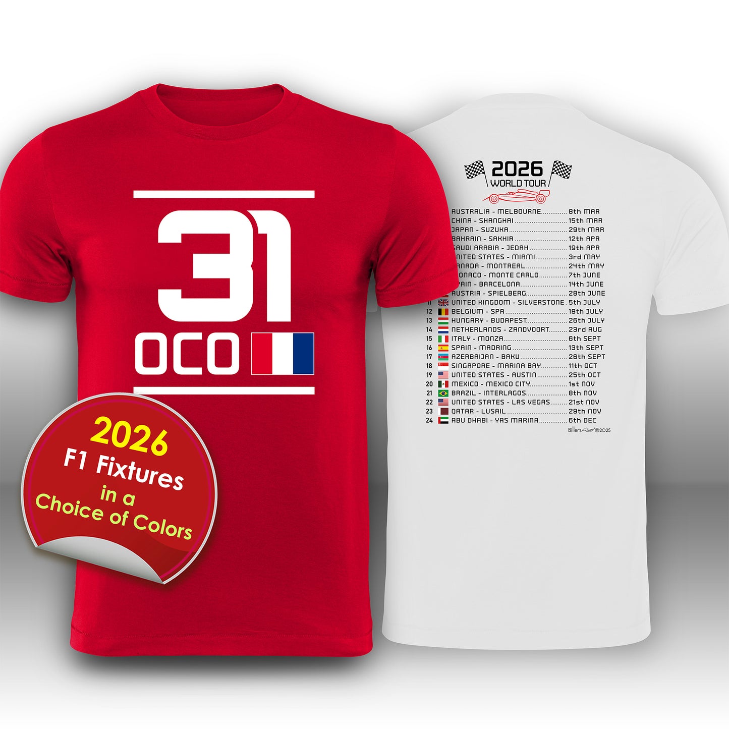 Esteban Ocon 2026 Race Calendar Formula 1 F1 T-Shirt
