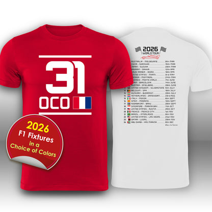 Esteban Ocon 2026 Race Calendar Formula 1 F1 T-Shirt