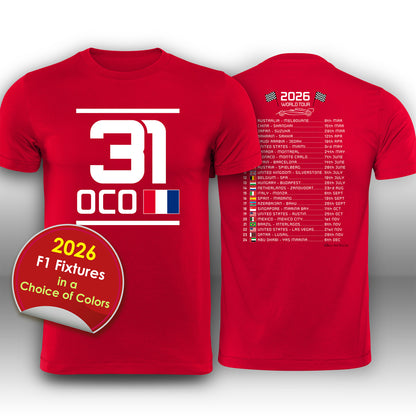 Esteban Ocon 2026 Race Calendar Formula 1 F1 T-Shirt