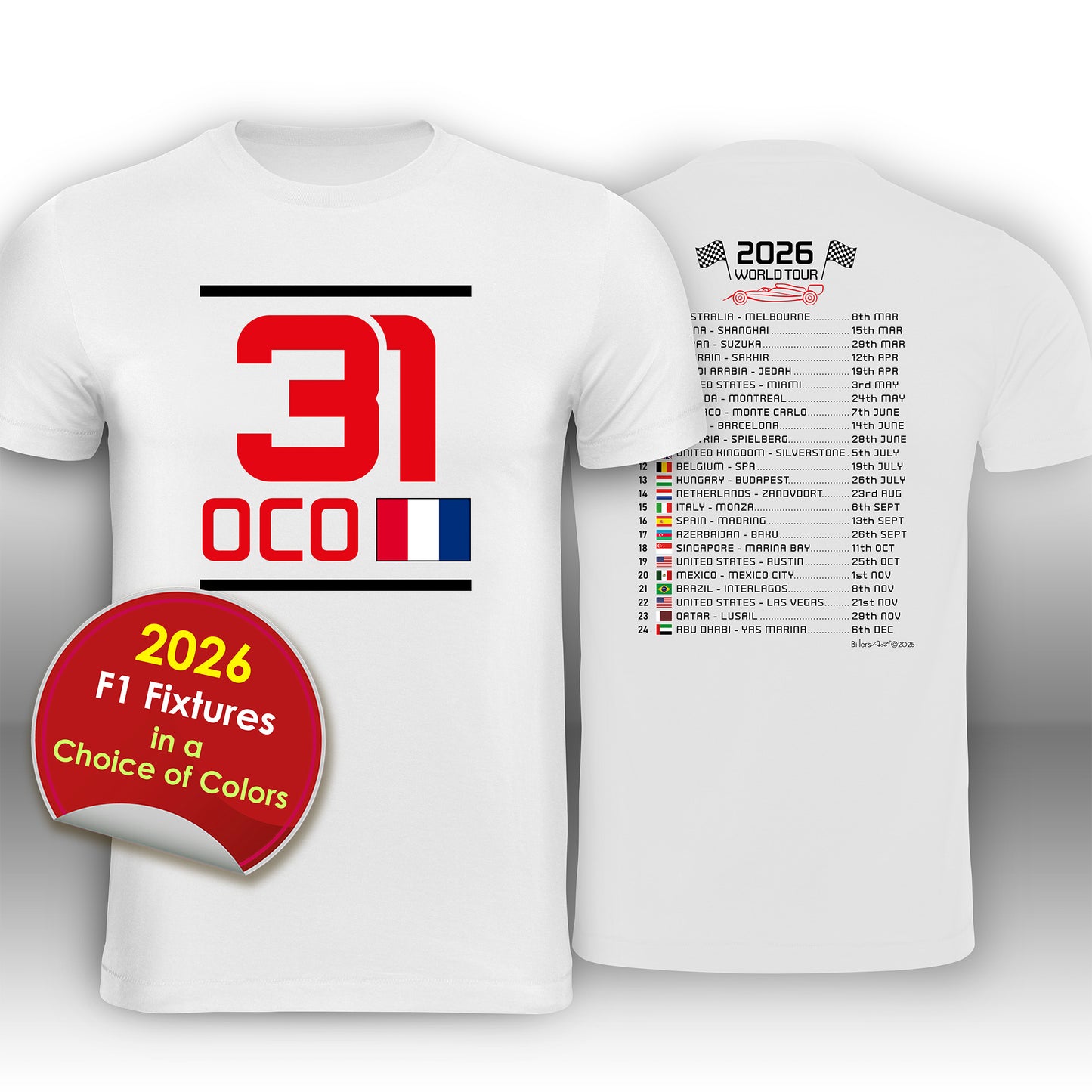 Esteban Ocon 2026 Race Calendar Formula 1 F1 T-Shirt