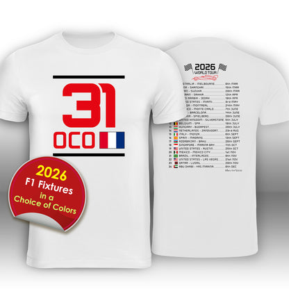 Esteban Ocon 2026 Race Calendar Formula 1 F1 T-Shirt
