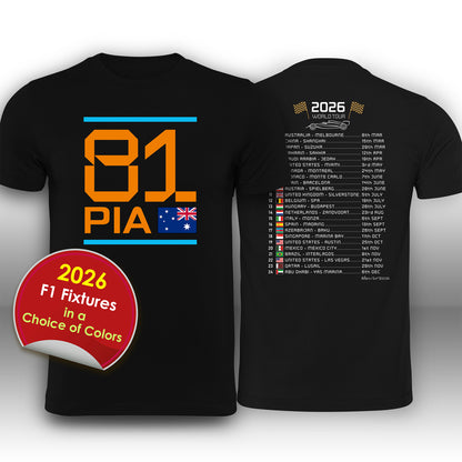 Oscar Piastri 2026 Race Calendar Formula 1 F1 T-Shirt