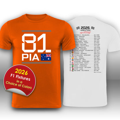 Oscar Piastri 2026 Race Calendar Formula 1 F1 T-Shirt