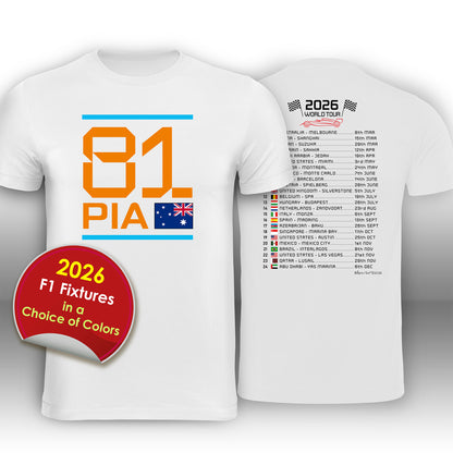 Oscar Piastri 2026 Race Calendar Formula 1 F1 T-Shirt