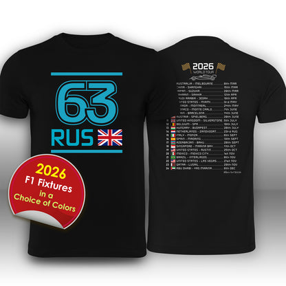 George Russell 2026 Race Calendar Formula 1 F1 T-Shirt