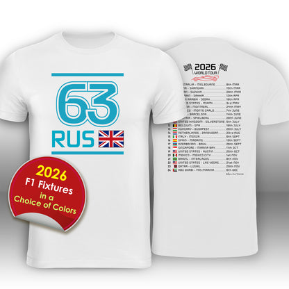 George Russell 2026 Race Calendar Formula 1 F1 T-Shirt
