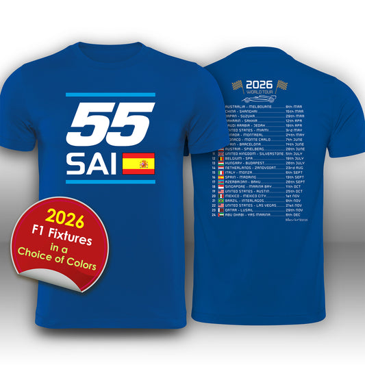 Carlos Sainz 2026 Race Calendar Formula 1 F1 T-Shirt