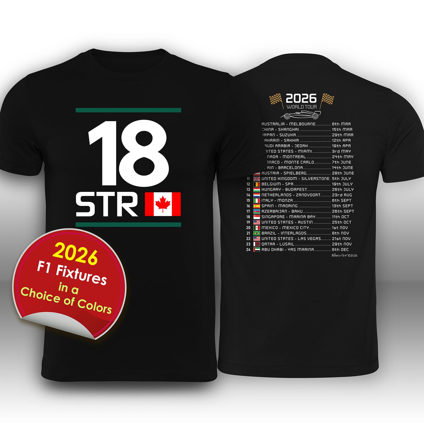 Lance Stroll 2026 Race Calendar Formula 1 F1 T-Shirt