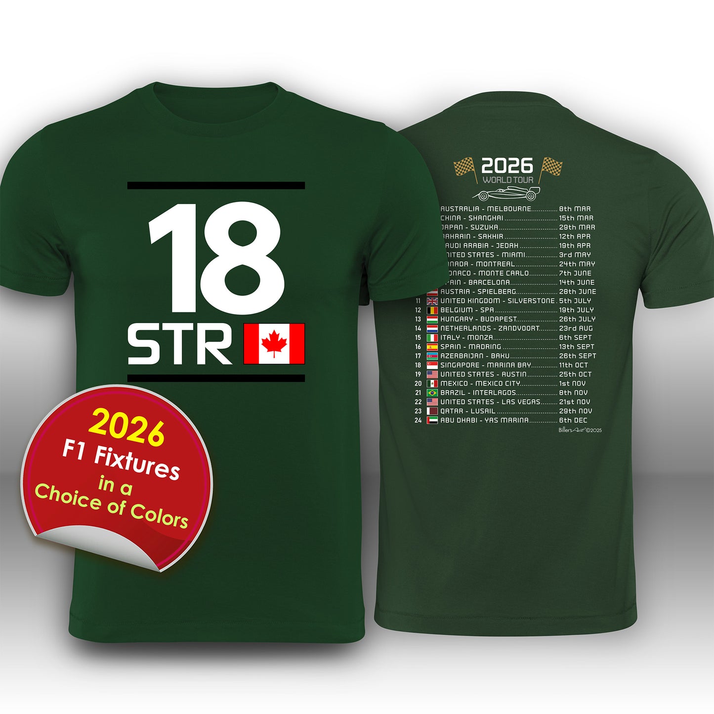Lance Stroll 2026 Race Calendar Formula 1 F1 T-Shirt