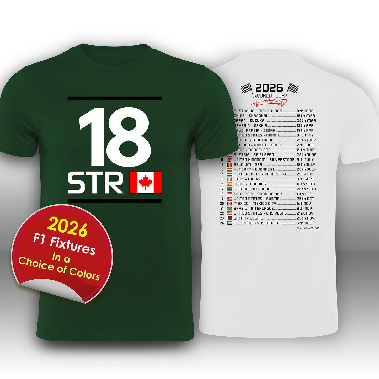 Lance Stroll 2026 Race Calendar Formula 1 F1 T-Shirt