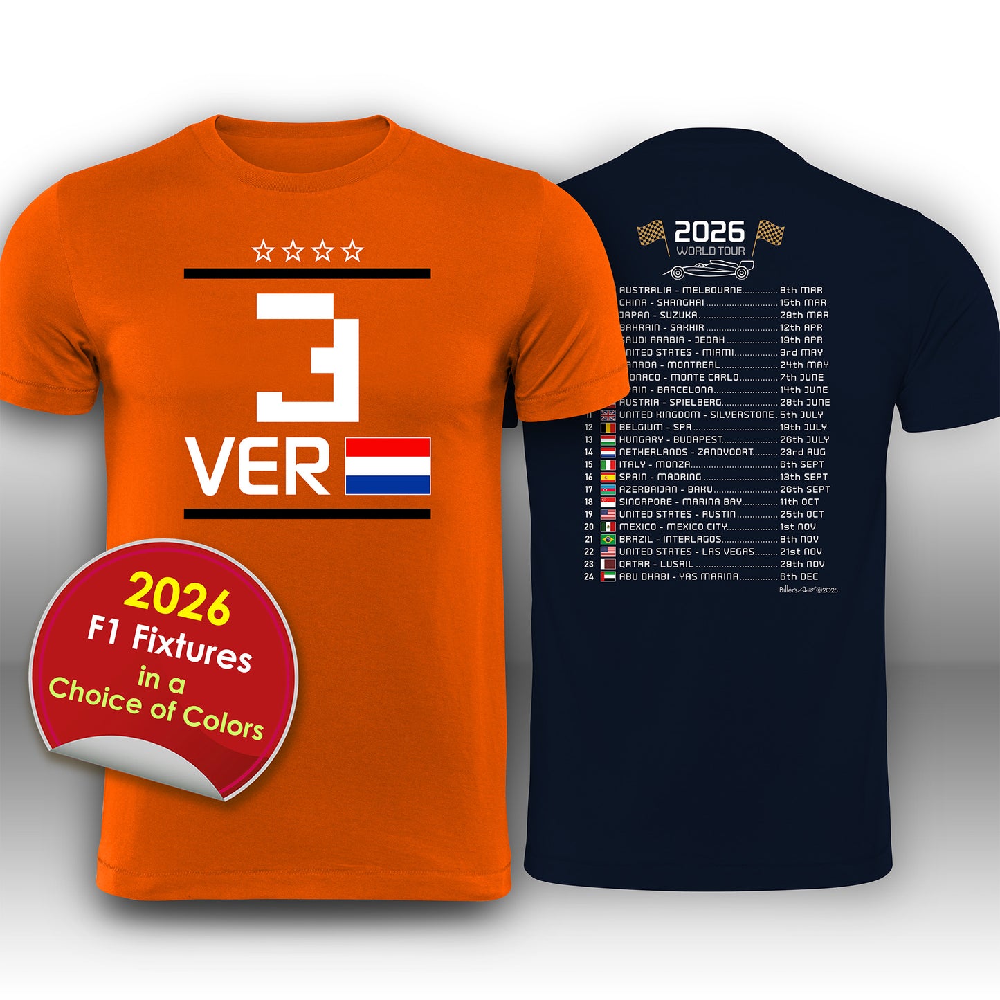 Max Verstappen 2026 Race Calendar Formula 1 F1 T-Shirt Tee Shirt T Shirt