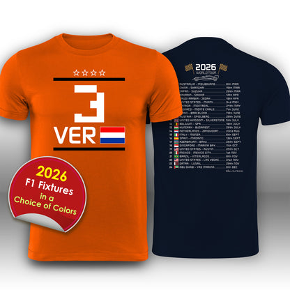 Max Verstappen 2026 Race Calendar Formula 1 F1 T-Shirt Tee Shirt T Shirt