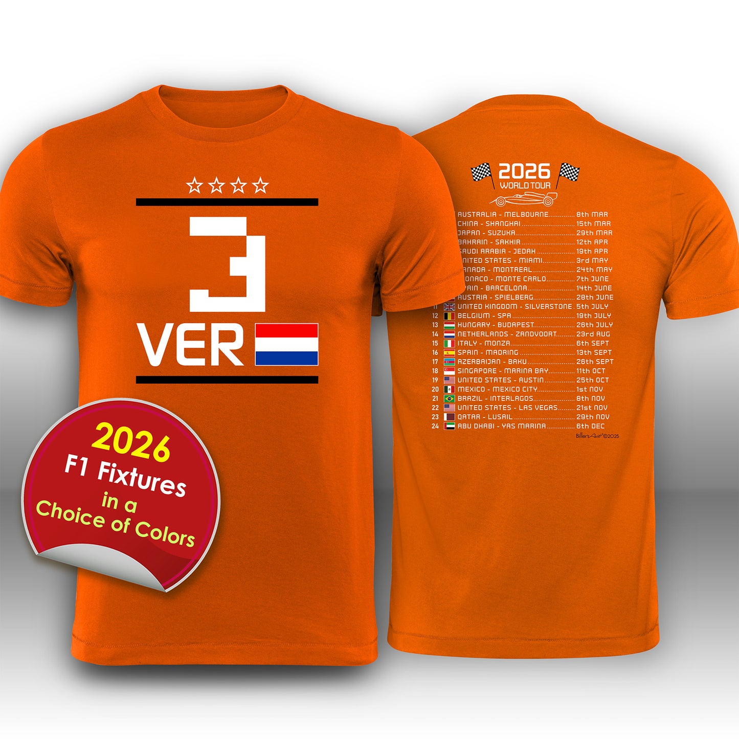 Max Verstappen 2026 Race Calendar Formula 1 F1 T-Shirt Tee Shirt T Shirt