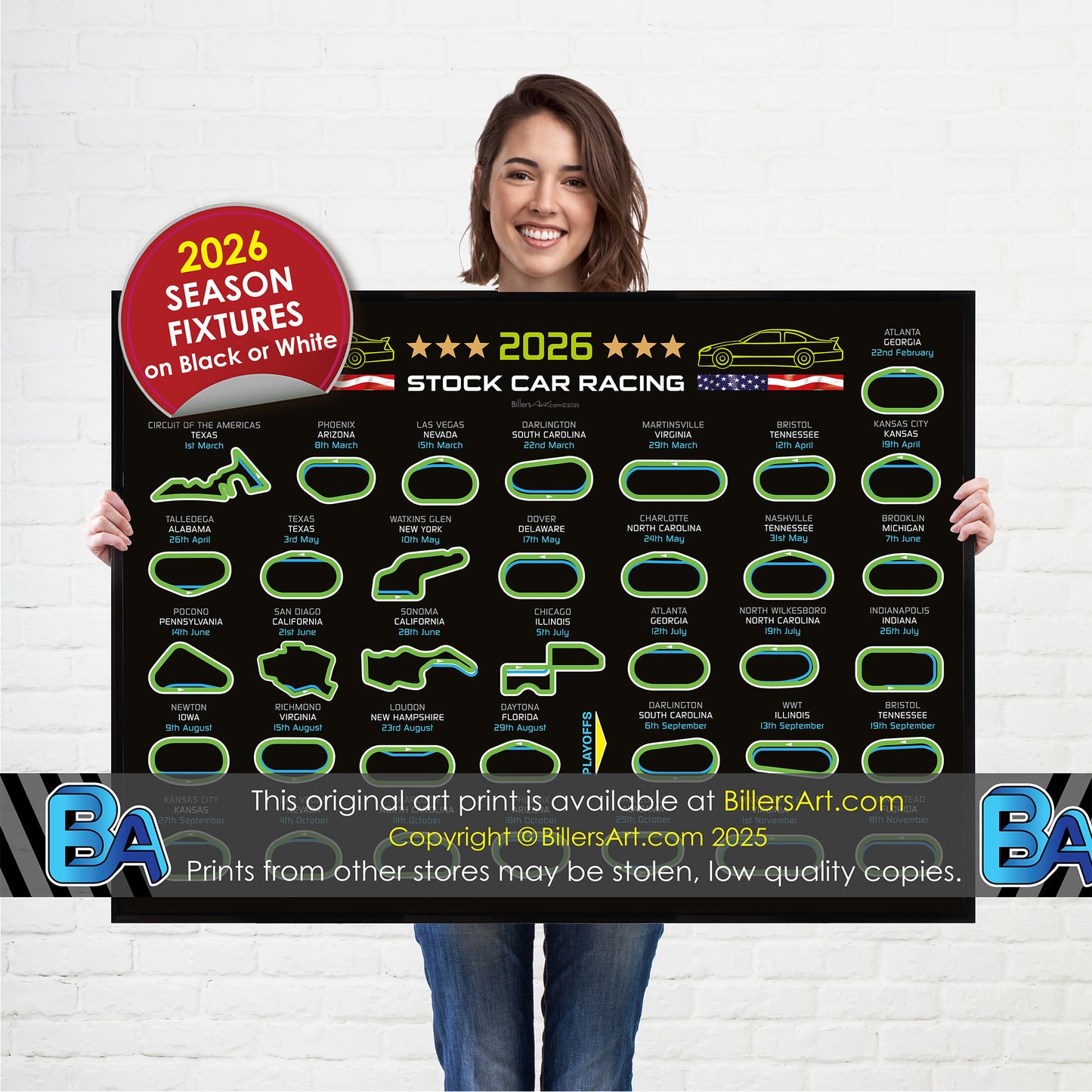 NASCAR 2026 Detailed Season Fixtures Landscape Wall Calendar Track Layouts