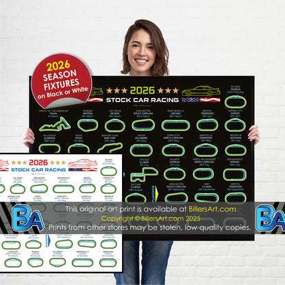 NASCAR 2026 Detailed Season Fixtures Landscape Wall Calendar Track Layouts