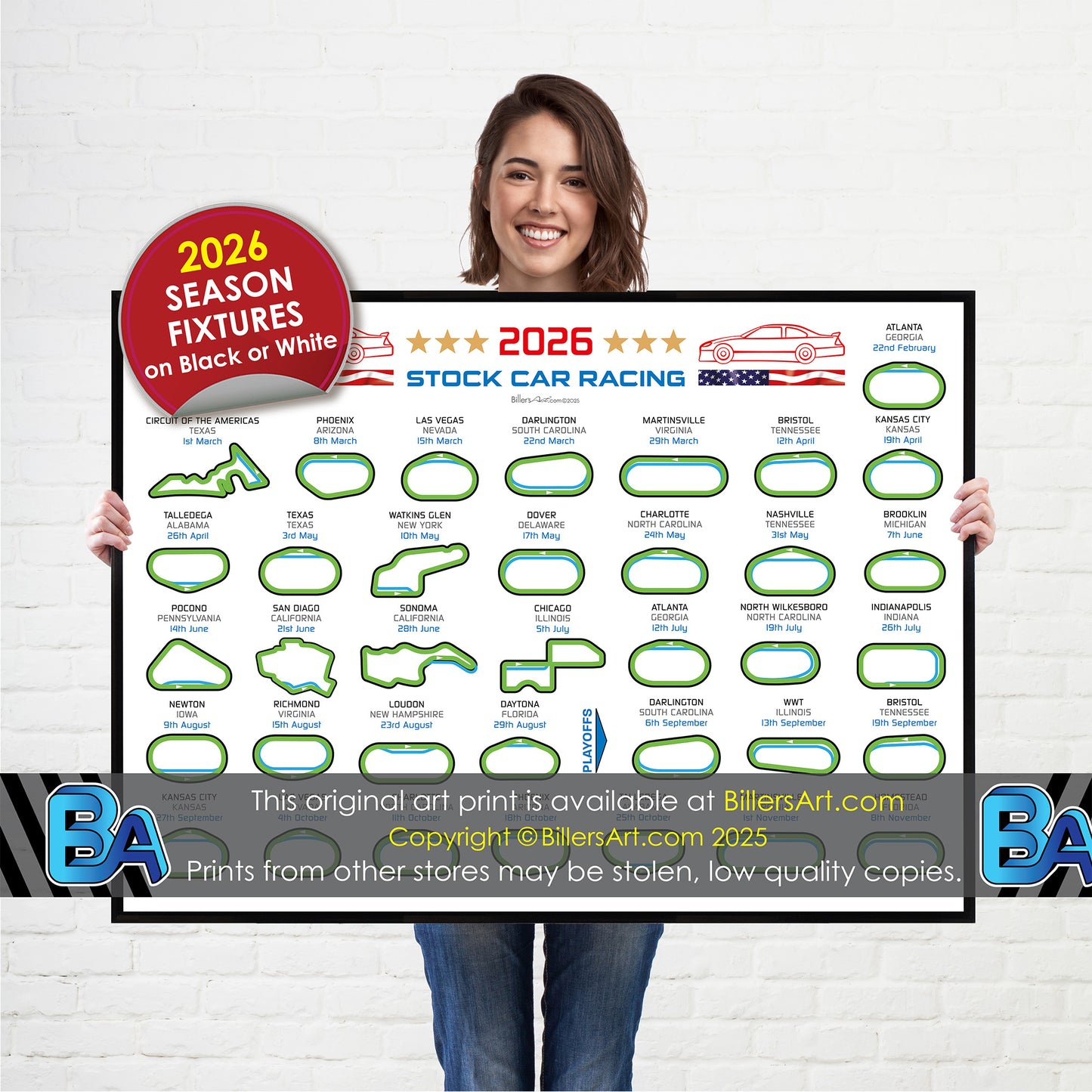 NASCAR 2026 Detailed Season Fixtures Landscape Wall Calendar Track Layouts