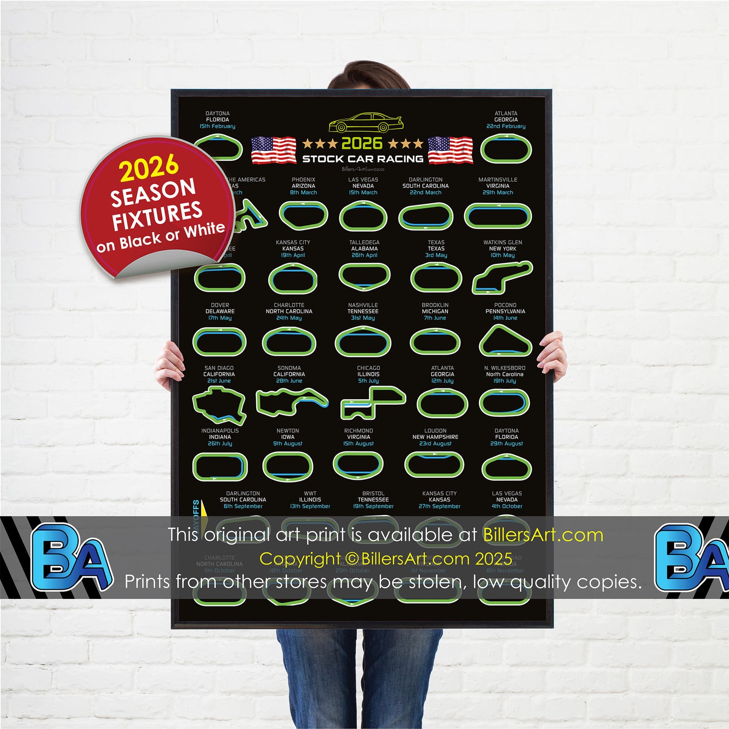 NASCAR 2026 Detailed Season Fixtures Portrait Wall Calendar Track Layouts