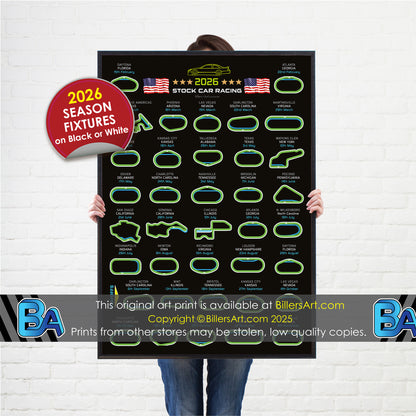 NASCAR 2026 Detailed Season Fixtures Portrait Wall Calendar Track Layouts